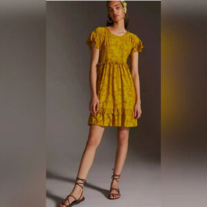 Anthropologie Playful Ruffle Knit Mini Dress Size S